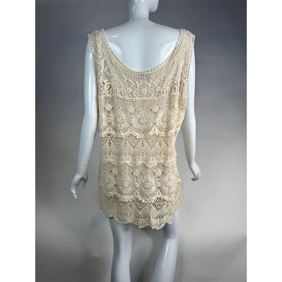 NorthStyle Lace Layered Resort Shift Dress Size XL Beige Cotton - Picture 8 of 16